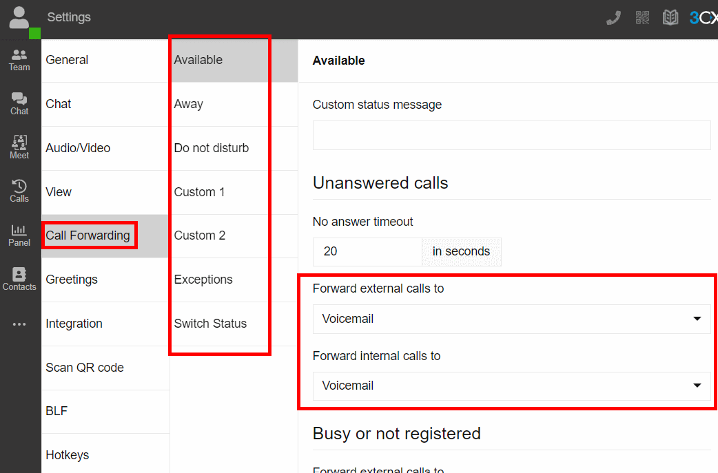 Configuring forwarding rules in 3CX