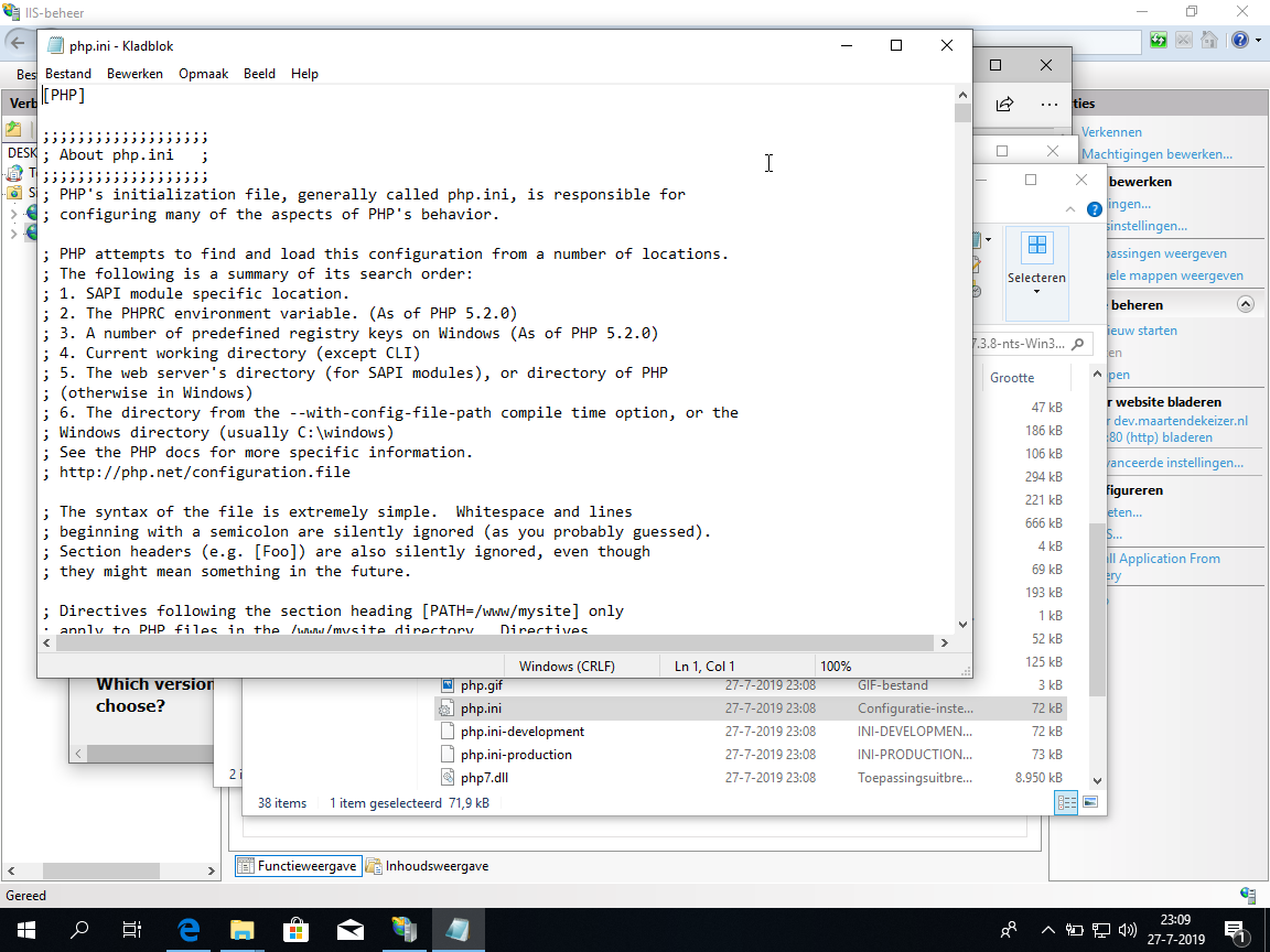 php.ini openen met kladblok