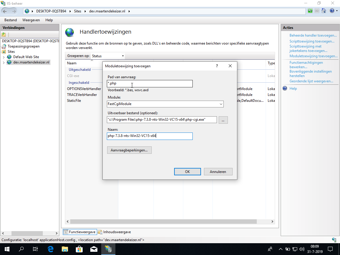 Configureer FastCGI applicatie