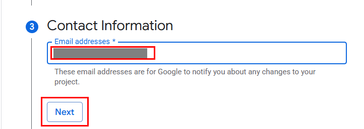 Fill in contact e-mail