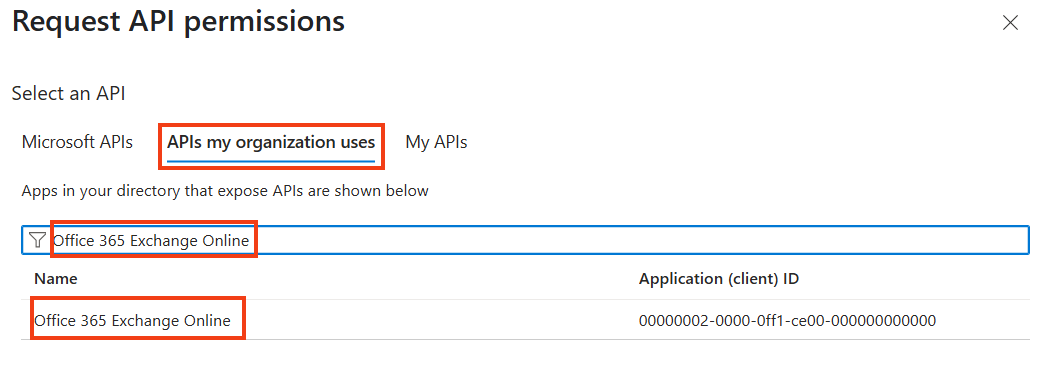Click on API's my organization uses and search