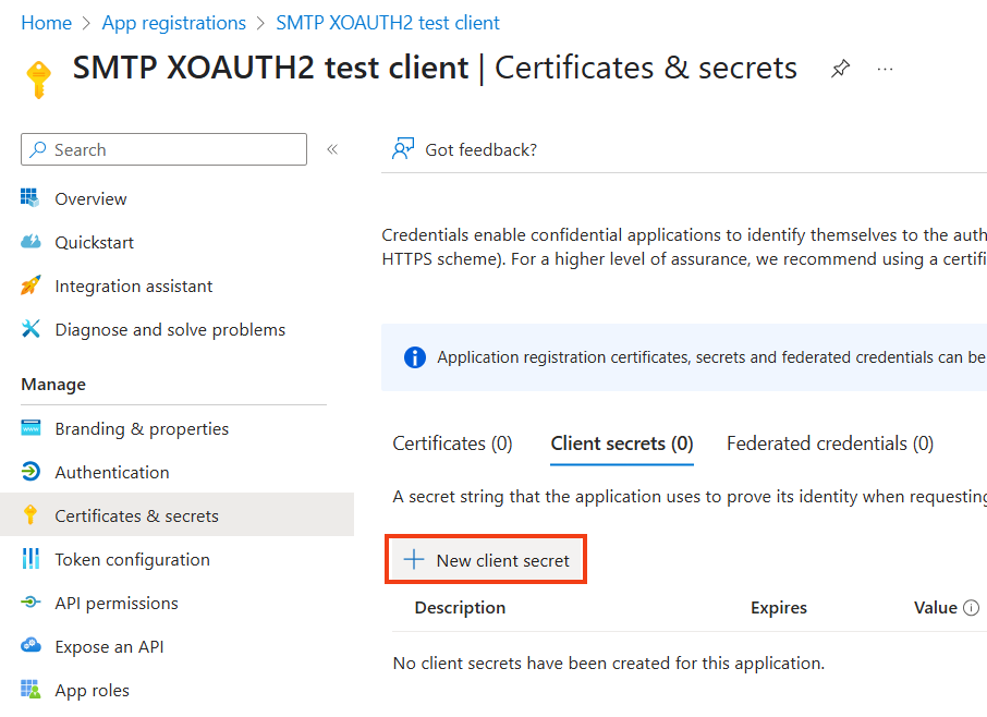 Click New client secret
