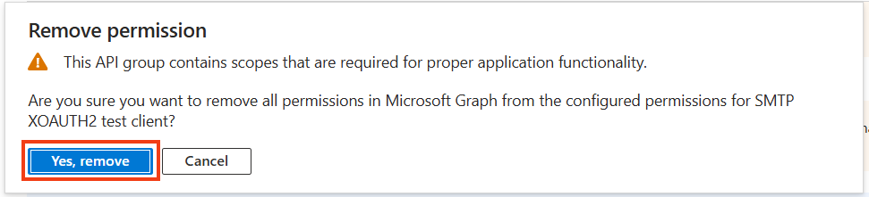 Confirm the remove Graph permissions