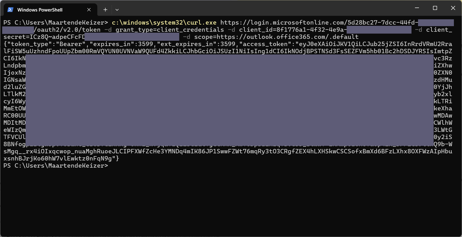Token request with cUrl